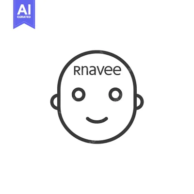 Aset desain premium: A Simple Line Drawing of a Smiling Face with the Name "Rnavee" Written