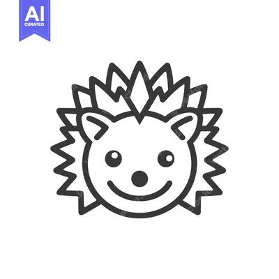 Aset desain premium: A Simple Line Drawing of a Smiling Hedgehog Face