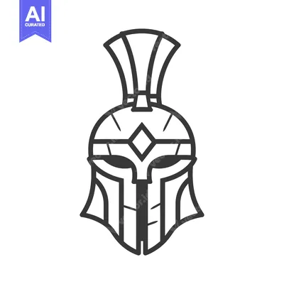 Aset desain premium: A simple line drawing of a Spartan helmet
