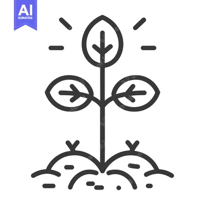 Aset desain premium: A Simple Line Drawing of a Sprouting Plant with Three Leaves