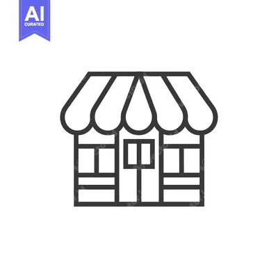 Aset premium populer: A simple line drawing of a storefront with a striped awning