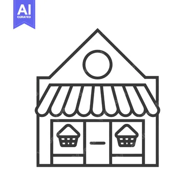 A Simple Line Drawing of a Store with Striped Awning