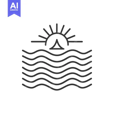 Premium design asset: A Simple Line Drawing of a Sunset Over the Ocean
