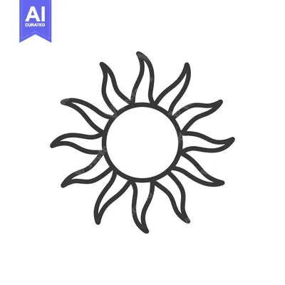 Aset desain premium: A Simple Line Drawing of a Sun with Rays