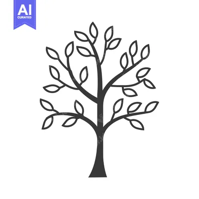 Aset desain premium: A simple line drawing of a tree with leaves