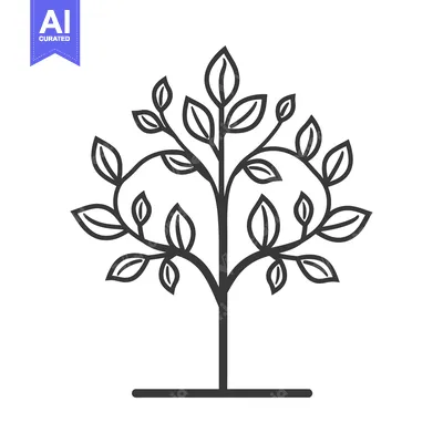 Aset desain premium: A Simple Line Drawing of a Tree with Lush Foliage