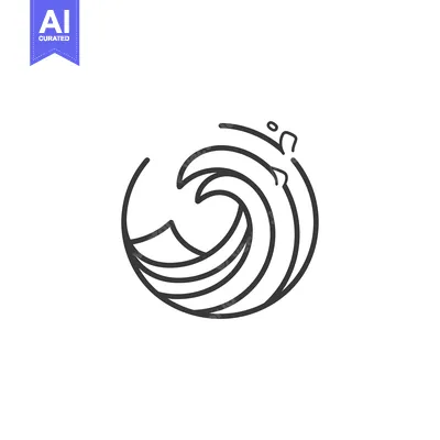 Premium design asset: A simple line drawing of a wave crashing inside a circle