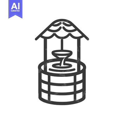 Aset desain premium: A Simple Line Drawing of a Well with a Roof