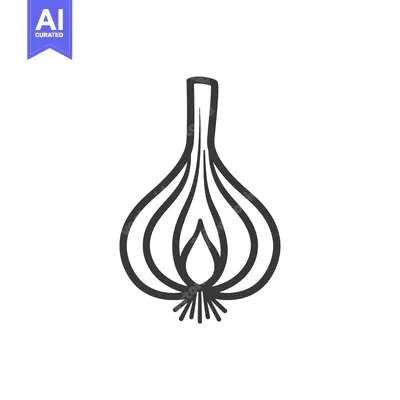 Aset desain premium: A simple line drawing of a whole garlic bulb