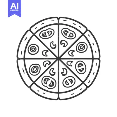 Aset premium populer: A Simple Line Drawing of a Whole Pizza with Toppings
