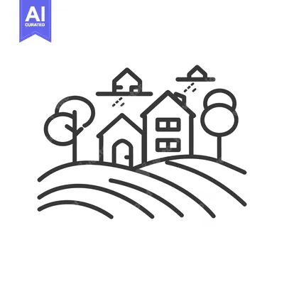 Aset premium populer: A Simple Line Drawing of Houses on a Hill