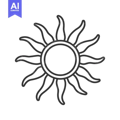 Aset premium populer: A simple line drawing of the sun with 10 rays