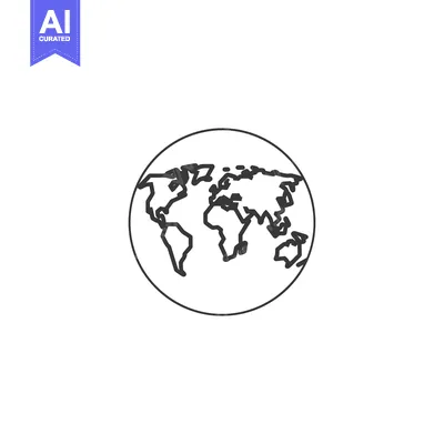 Aset desain premium: A simple line drawing of the world map within a circle
