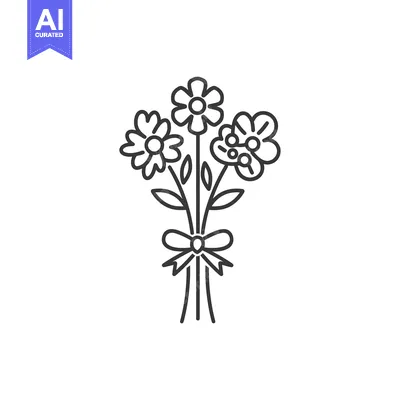 Aset desain premium: A Simple Line Drawing of Three Flowers Tied With a Bow