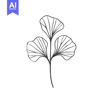 Aset desain premium: A simple line drawing of three leaves on a stem