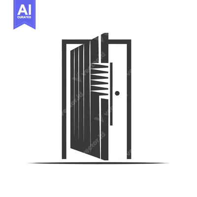 A Simple, Open Door Icon with a Handle and a Shadow