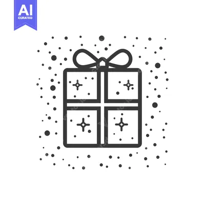 Aset desain premium: A Simple Outline Drawing of a Wrapped Gift Box with a Bow