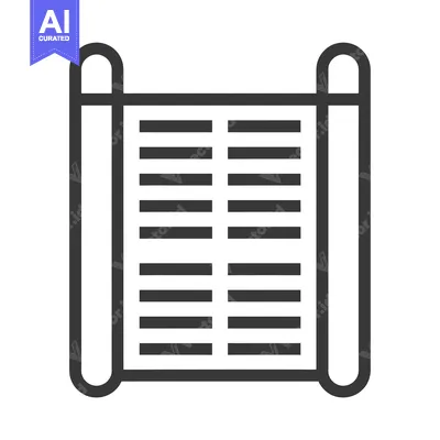 Aset desain premium: A simple outline icon depicting a scroll with writing on it.