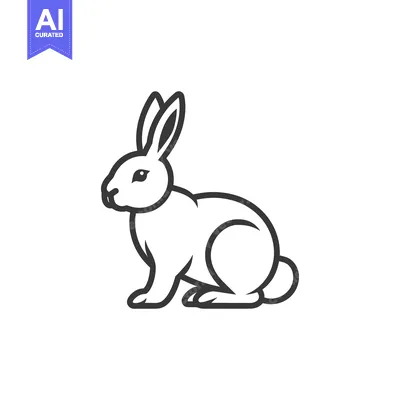Premium design asset: A simple outline illustration of a rabbit sitting on a white backgroun