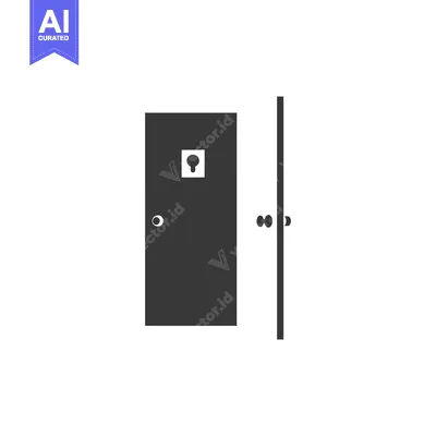 Aset premium populer: A simple silhouette of a closed door with a keyhole and a handle.