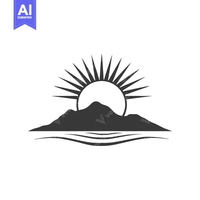 Aset premium populer: A Simple Silhouette of a Mountain, Sun, and Water