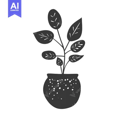 Aset premium populer: A Simple Silhouette of a Plant in a Pot with White Spots