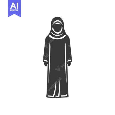 Aset desain premium: A simple silhouette of a woman wearing a hijab