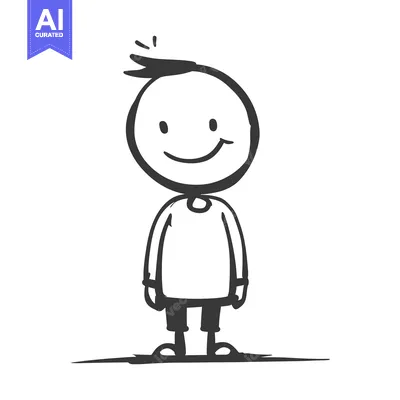 Aset desain premium: A Simple Stick Figure Drawing of a Smiling Boy