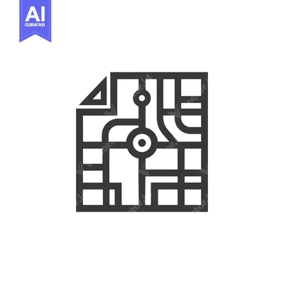 Aset premium populer: A simplified representation of a map with grid lines and curves