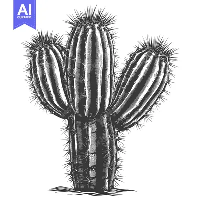 Popular premium asset: A Single Black and White Illustration of a Spiky Cactus