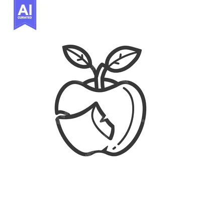 Aset desain premium: A Single Black and White Line Drawing of a Partially Eaten Apple with