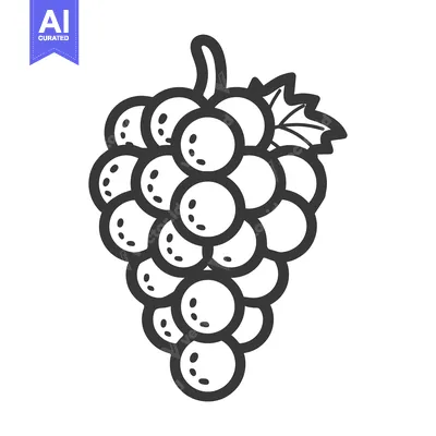 Premium design asset: A Single Bunch of Grapes with a Leaf, Line Art Style