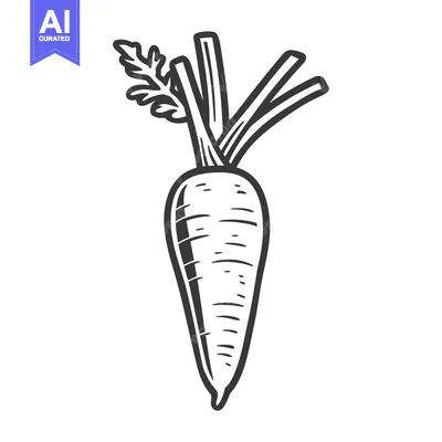 A Single Carrot with Its Green Tops and a Detailed Outline