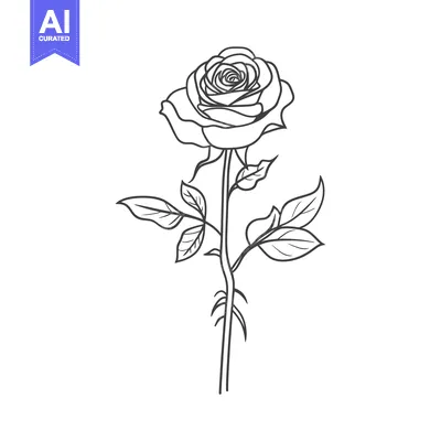 Popular premium asset: A Single Rose with a Stem and Leaves in Outline