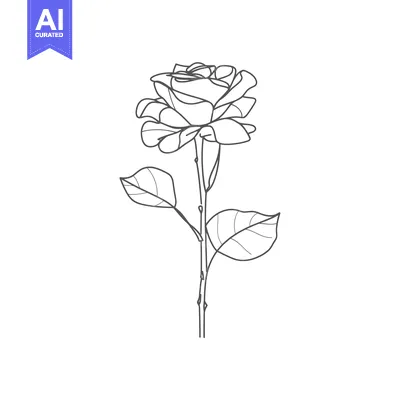 Popular premium asset: A Single Rose with Stem and Leaves in Outline Style