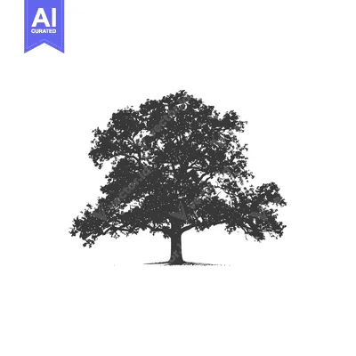 Popular premium asset: A Single Silhouetted Tree with Detailed Foliage and a White Background