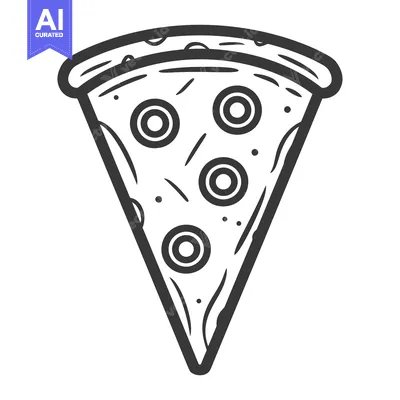 Aset desain premium: A Single Slice of Pizza with Toppings Drawn in Black and White