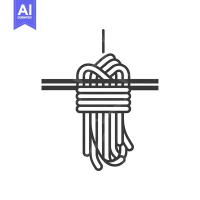 Aset desain premium: A single strand of rope tied in a knot and hanging from a horizontal b