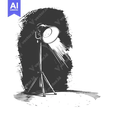 Aset desain premium: A Single Studio Light on a Tripod Casting a Beam of Light
