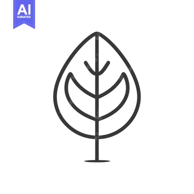 Aset premium populer: A Single Stylized Leaf with Veins and a Stem