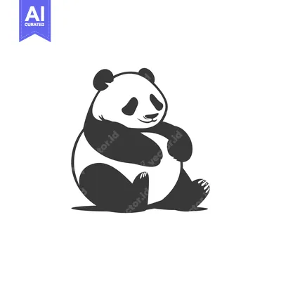 Aset premium populer: A Sitting Panda Bear in Black and White