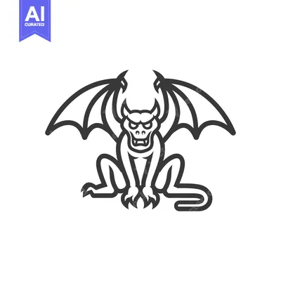 Aset desain premium: A Sitting Winged Gargoyle with Sharp Claws and Horns