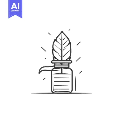 Aset premium populer: A Sketch of a Glass Jar with a Feather Inside