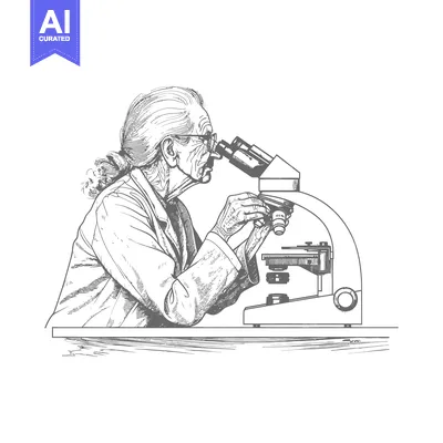 A sketch of an elderly scientist using a microscope