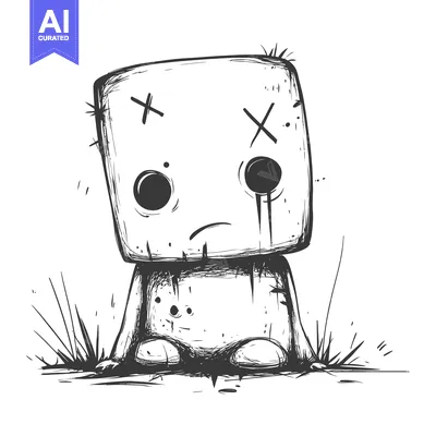 Aset premium populer: A Sketch of a Sad, Damaged, Square-Headed Character