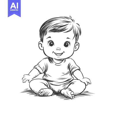 Popular premium asset: A Sketch of a Smiling Baby Sitting with Its Legs Crossed
