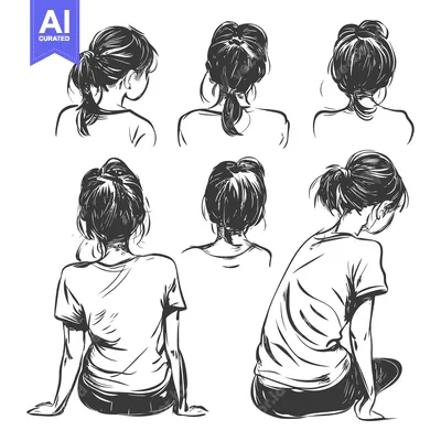 Aset premium populer: A Sketch of a Woman in Various Poses from the Back