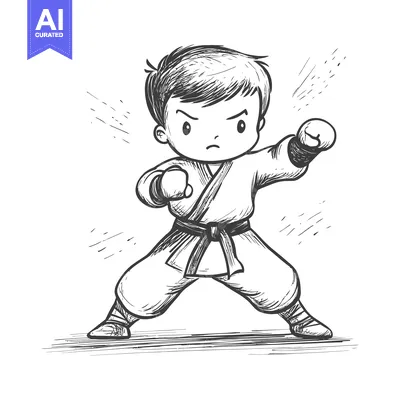 Popular premium asset: A Sketch of a Young Boy in a Karate Gi, Ready to Strike