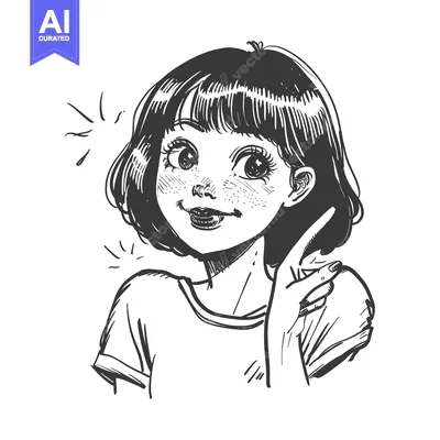 Popular premium asset: A sketch of a young woman with short hair, large eyes, and a smile, po