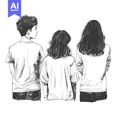 Premium design asset: A Sketch of Three People Standing Back-to-Back